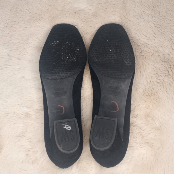 Stuart Weitzman Black Suede Marymid Block Heel Classic Festive Elegant Pump 8 - Picture 7 of 9